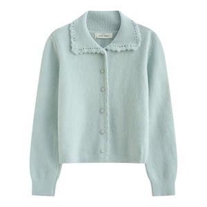 
Shiyesen new winter clothing Korean style gentle short style hand hook lace lapel long sleeve sweater cardigan jacket