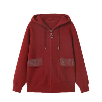 
Hooded cardigan woolen coat for women cashmere mother coat