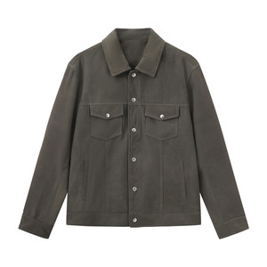 
G home men's clothing autumn and winter new gray-green brown casual reverse velvet leather genuine leather jacket G25X124007/004