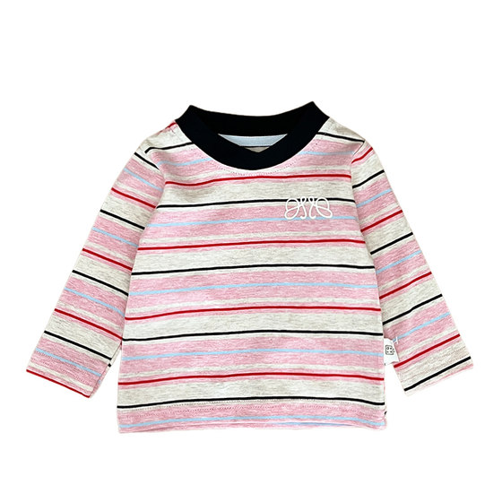 
Girls' spring and autumn style striped long-sleeved T-shirts for boys, Korean style casual tops, versatile bottoming shirts for infants and young children