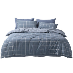 Yuanmeng Home Textile Bed Sheet Four-piece Set Pure Cotton Washed Quilt Cover Simple Plaid College Student Dormitory Bed Three-piece Set
