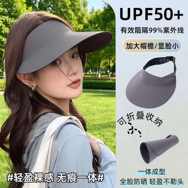 空顶防晒帽女夏无痕一体防紫外线遮脸口罩面罩遮阳帽大檐太阳帽子