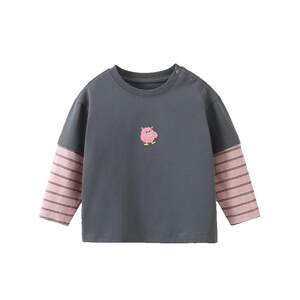 
[7A Antibacterial Little Monster] Qiqi Bear Boy T-shirt Long Sleeve Spring and Autumn Style Baby Fake Two-Piece Base Children Girl