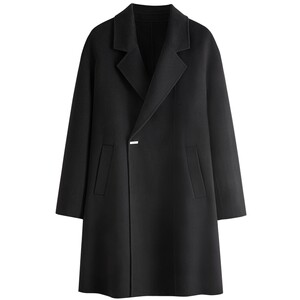 Peacebird men's wool woolen coat New winter loose one-button long black jacket