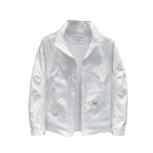 
Fashionable brand jacket men's spring and autumn American high street slim stand collar white jacket solid color simple fashion suit