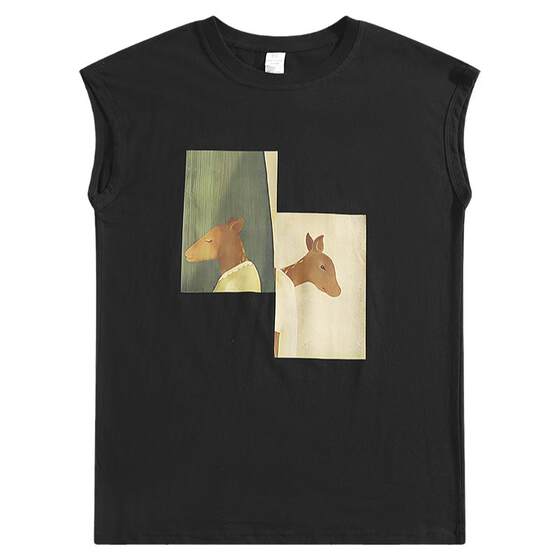 
BOYUE Pure Cotton Printed Vest Summer Japanese Fresh Cool Sports Base Lazy Sleeveless T-shirt for Men and Women