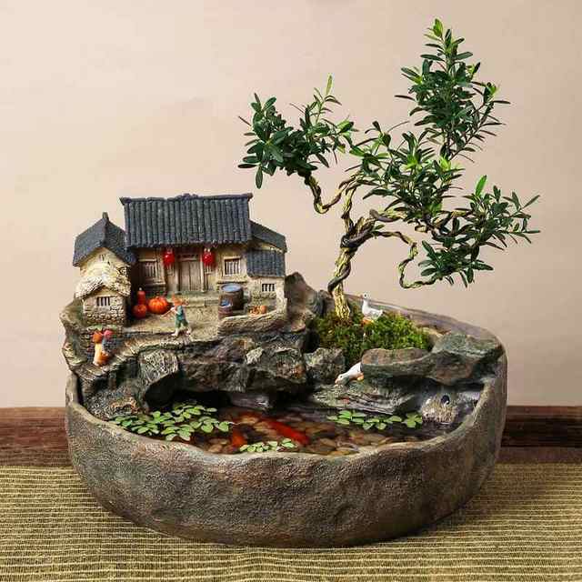 Desktop micro landscape fish tank flowing water ornaments landscape bonsai circulating water living room office decoration opening gift