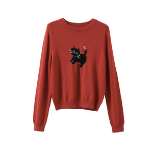 
[Get it for 159 yuan] Original kitten jacquard 100% wool round neck knitted bottoming loose pullover sweater