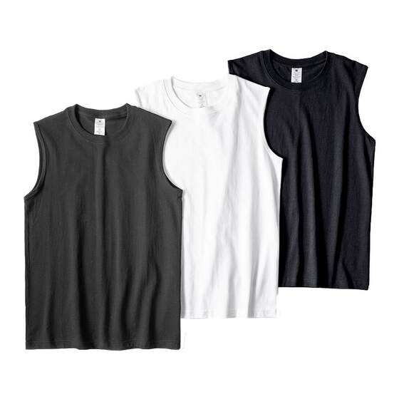 
Sleeveless pure cotton vest men's heavyweight loose summer fashion brand round neck t-shirt Hong Kong style sports fitness clothes