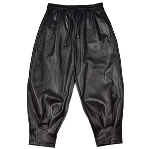 
2026 Spring New Trendy Brand Male Hairstylist Glossy PU Leather Pants Dark Loose Large Size Small Feet Casual Harem Pants