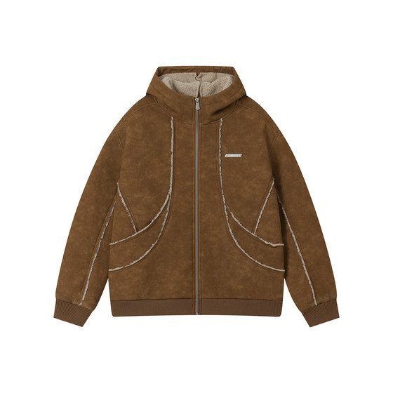 
FORNINES national trend camel color cold-proof cotton coat men's winter couple fur one-piece thickened jacket for women