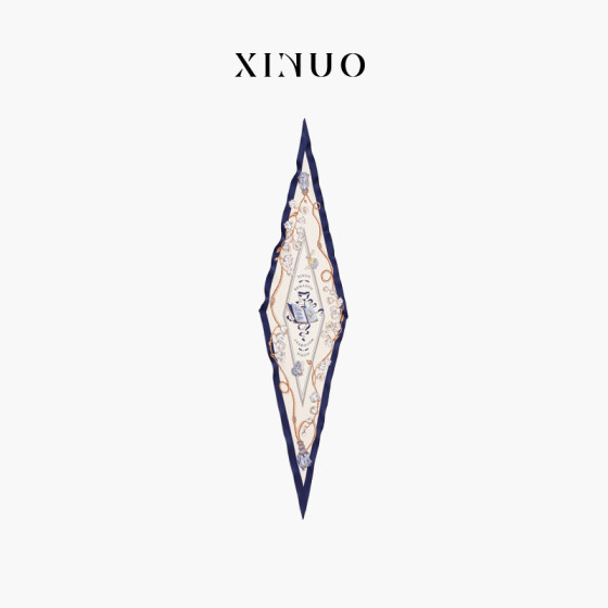 XINUO 宁法花园 原创桑蚕丝菱形巾女 复古真丝丝巾系脖领巾新款秋