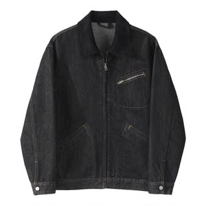 
LUUD Contrast Topstitched Pockets Heavy Washed Denim Jacket Lyocell Cotton Blend Corduroy Lapel Jacket