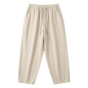 Summer Chinese style men's linen leisure pants small feet Harn pants loose large size nine -point pants thin breathable pants
