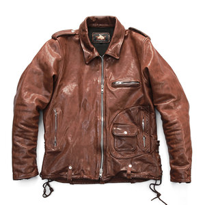 
Piushuai Ami khaki retro men's clothing J22 aged uncoated top layer vegetable tanned cowhide motorcycle jacket genuine leather jacket