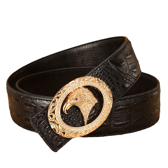 Men's belt, middle-aged and young belt, trendy casual leather pants waist seal with crocodile pattern pure cowhide smooth buckle gift box