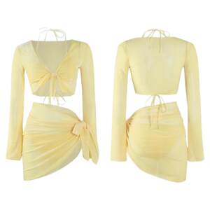 
2025 new swimsuit women's hot four-piece set split long-sleeved sun protection holiday seaside high-end high-end bikini