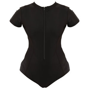 
Black large-size conservative slim triangular swimsuit for women's swimming pool special professional training short-sleeved arms covering