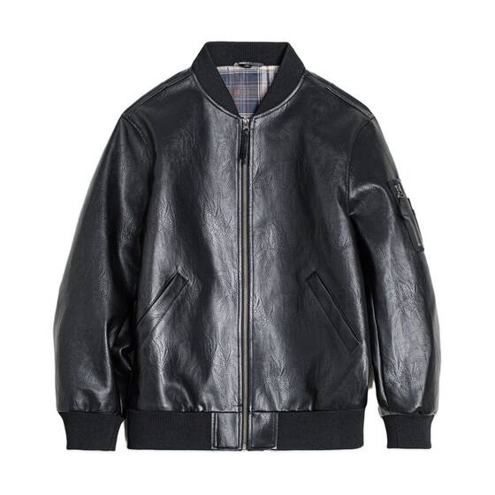 Madden Workwear American Black MA1 Pilot Leather Jacket Handsome Short Litchi Pattern Short Jacket Men's Spring