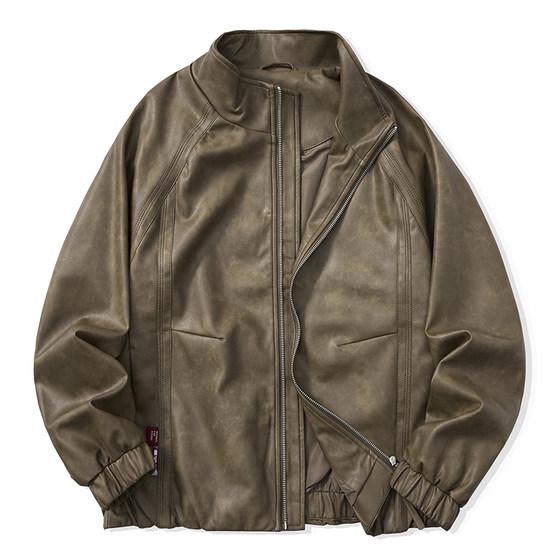 
2025 new autumn and winter fashion retro destructor motorcycle leather jacket men's trendy brand street tough guy handsome leather jacket