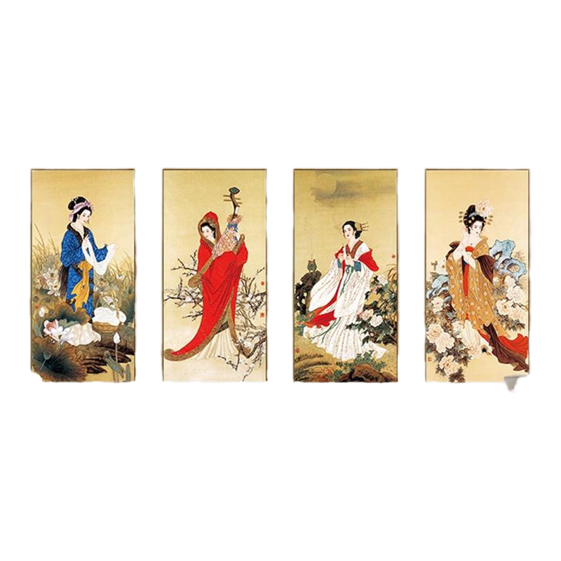 レトロな中国の応接間の装飾画古画山水画人物画壁画四大美女画4枚Q