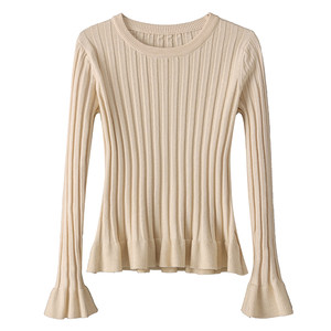 
Pullover short sweater for women 2026 spring new style small slim fit inner knitted bottoming shirt ruffled top