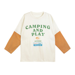 
Okids boys' fake two-piece bottoming shirt printed T-shirt trendy tops children's fashion spring and autumn long-sleeved