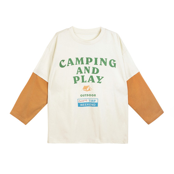 
Okids boys' fake two-piece bottoming shirt printed T-shirt trendy tops children's fashion spring and autumn long-sleeved