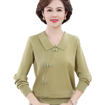 Mom dressed in spring sweater fashionable lapel knitted shirt
