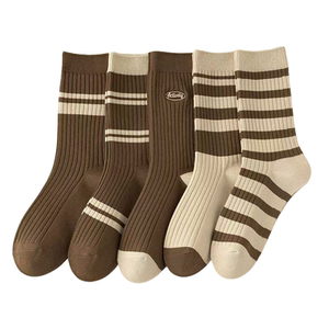 
Maillard Socks Women's Mid-Tube Socks Autumn and Winter New Style Sweat-Absorbent, Deodorant Breathable Japanese Striped Brown Korean Style Stockings