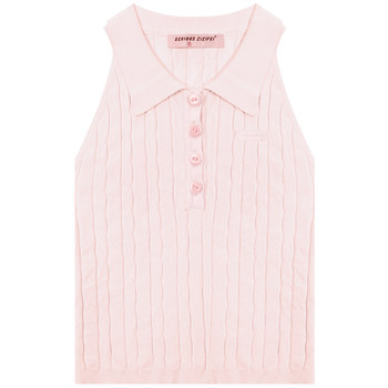 ziziFei summer new American retro sleeveless top short outer wear slim polo neck knitted vest for women