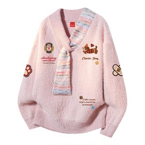 
Charles Heart Fun Print Christmas Scarf Sweater for Men and Women Winter New Couple Casual Lazy Sweater