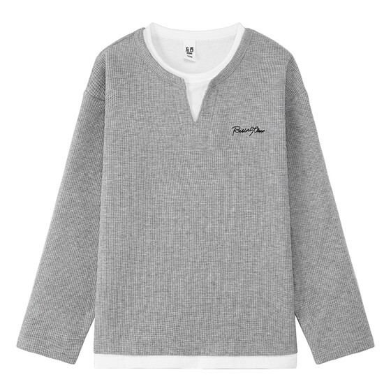 
Zuoxi children's clothing boys' long-sleeved T-shirts fake two-piece children's spring and autumn 2026 new boys' big children's waffle sweatshirts