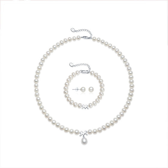 
Jingrun Mengqing Set Series 925 Silver Tamsui Pearl Necklace Bracelet 6.3-9mm Near-round/Water Drop-shaped P