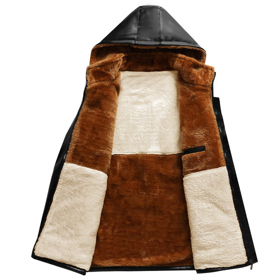 Men's leather leather pants suit with velvet coat takeaway takeaway rider driving windproof warm and cold -resistant workers