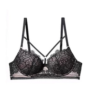
Qu'anfen bra French sexy beautiful back black lace suit underwear for women with small breasts gathered to show large adjustment