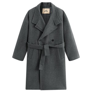 
PEACEBIRD Men's Casual Woolen Coat Men's Medium Long Loose Wool Blended Lapel Warm Coat Men
