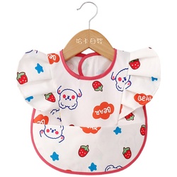 Summer Eating Bib Girl Baby Rice Pocket Waterproof Anti-dirty Princess Wind Small Flying Sleeve Gown Velcro Easy To Put On And Take Off