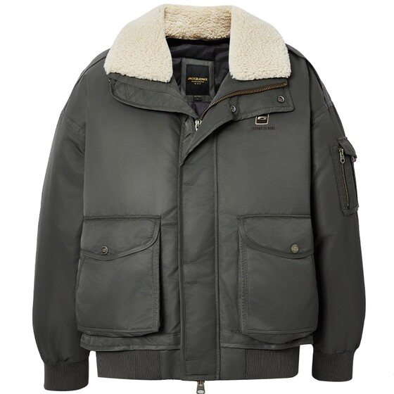 
Jack Jones Men's Spring Down Jacket Loose Stand Collar Lamb Wool Letter Embroidery Fashion Versatile Trendy Jacket