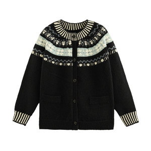 
Yantaijia children's clothing boys' knitted sweater warm and comfortable 2025 winter clothing new children's retro ethnic style cardigan