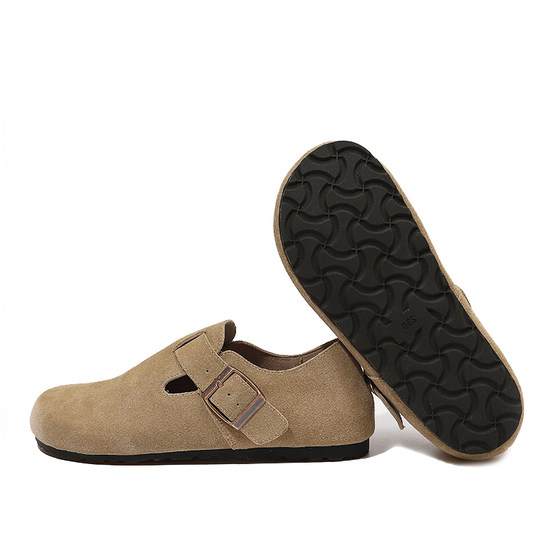 
All-inclusive genuine leather Birkenstock shoes for women with arch support, spring, autumn and winter thick-soled velvet single shoes, one-legged Birkenstock half slippers