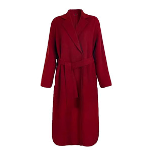 
Burgundy double-sided wool coat for women autumn and winter new wedding New Year's Eve mid-length high-end woolen coat
