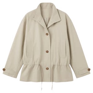 
Deessesicile design cotton bright stand collar work jacket old money style drawstring women's mid-length windbreaker