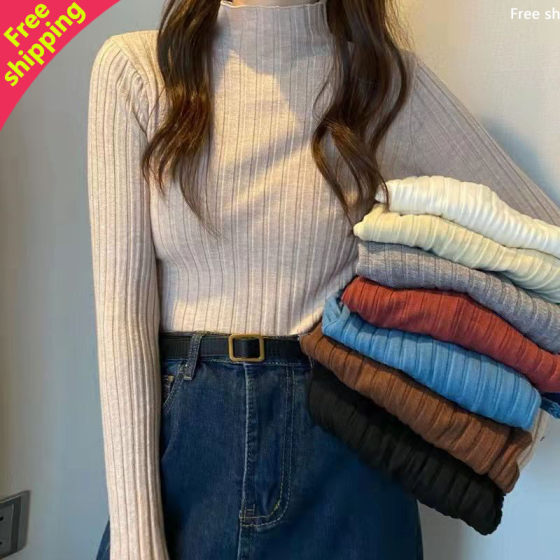 3XL women winter autumn sweater elastic knit tops turtleneck