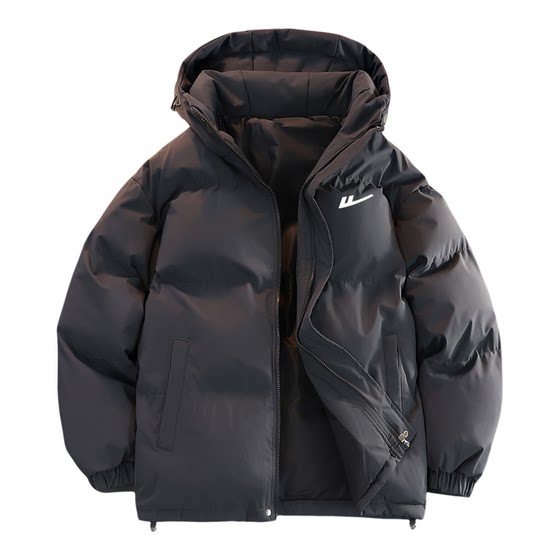 
Pull-back cotton coat, thickened bread coat, men's autumn and winter warm and cold-proof loose hooded cotton coat, mid-length couple's coat