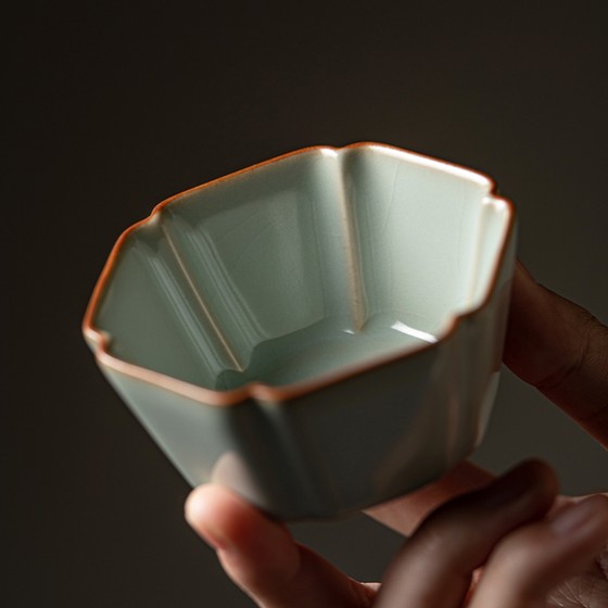 Rushanming 고급 Ru 도자기 골동품 유약 6 평방 컵 차 컵 개인 컵 오픈 조각 얼음 균열 유약 Li Keming Ru Kiln