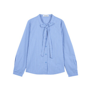 
pusumede corner street blue bow strap striped shirt women's long-sleeved shirt temperament top