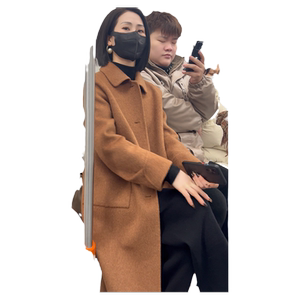 2023 autumn and winter new double -sided woolen coat temperament Korean version of camel fluff woolen coat women's thin mid -length
