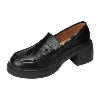 Nongli Renjia large size women's shoes 41-42 size single shoes 25 autumn new British style thick high heel commuter small leather shoes 40