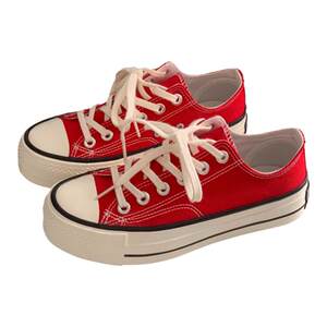 
Red thick-soled canvas shoes for women spring 2026 new low-cut retro sneakers platform shoes for women ins trendy shoes